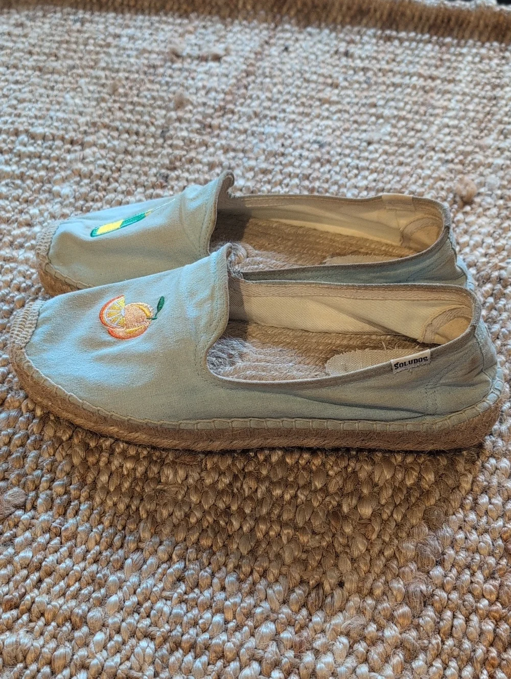 Soludos Light Blue Espadrilles with Champagne & Citrus Embroidery